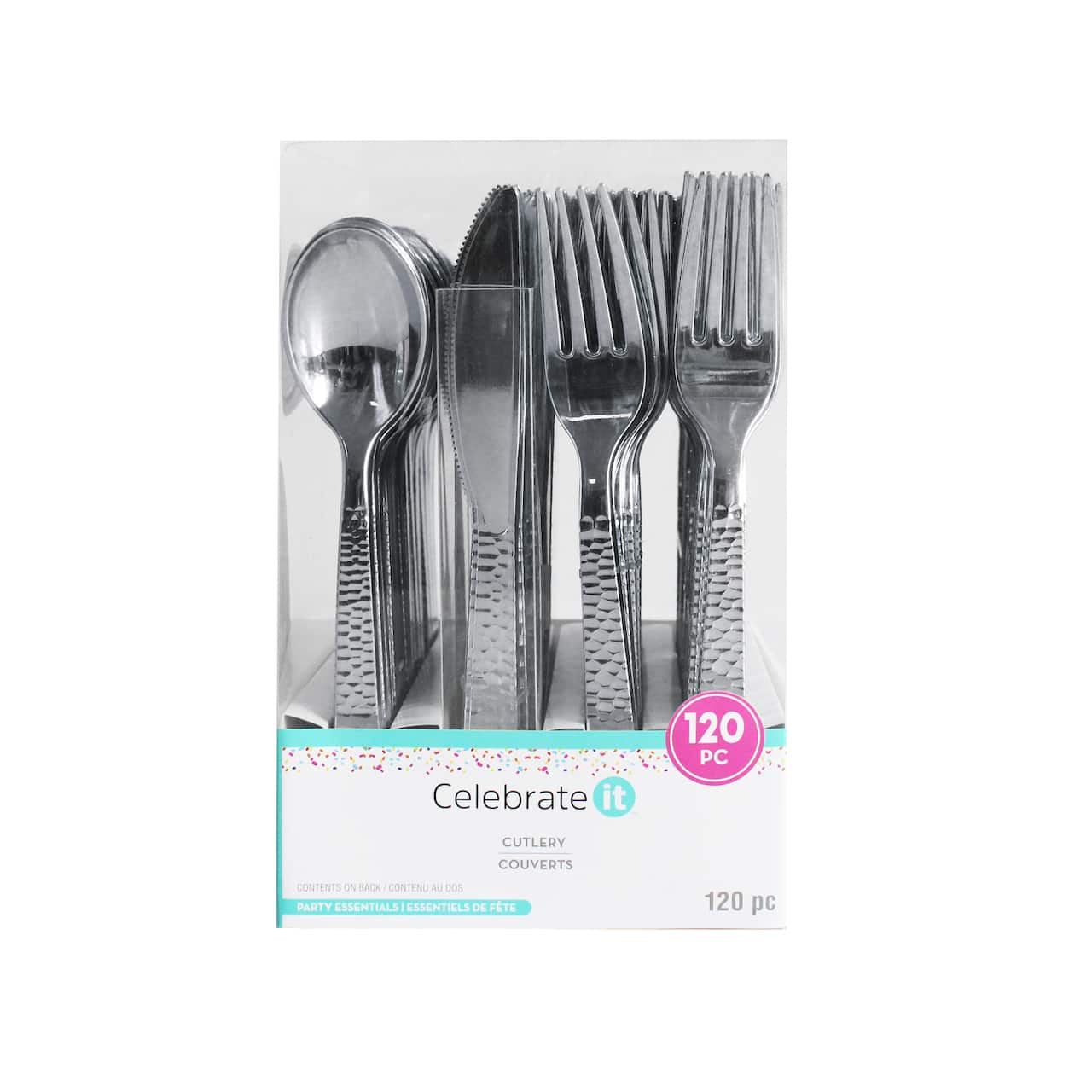 6 Packs: 120 ct. (720 total) Silver Hammered Plastic Cutlery Set by Celebrate It&#x2122;